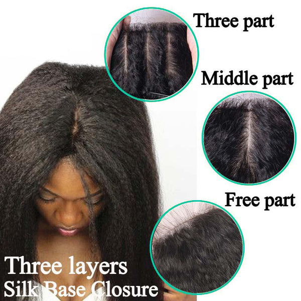 4X4 Silk Base Closure Brazilian Hair Kinky Straight