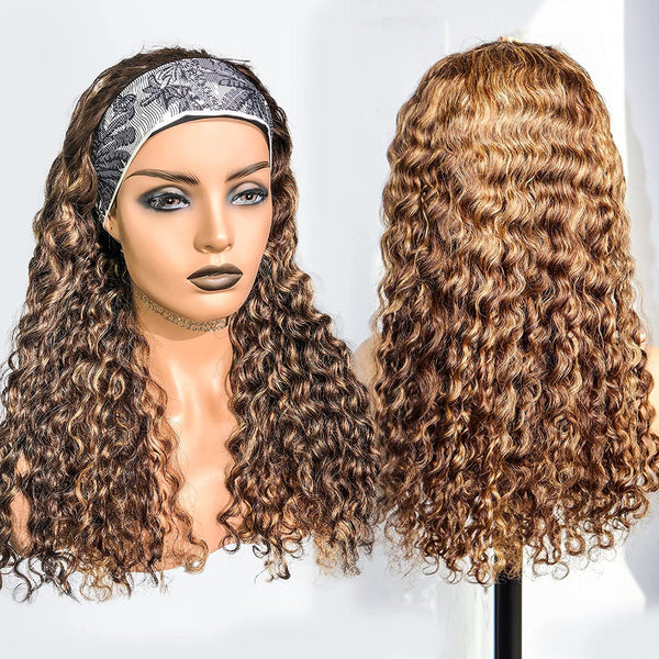#4/27 Highlight Deep Wave Headband Wig Gllueless Virgin Human Hair