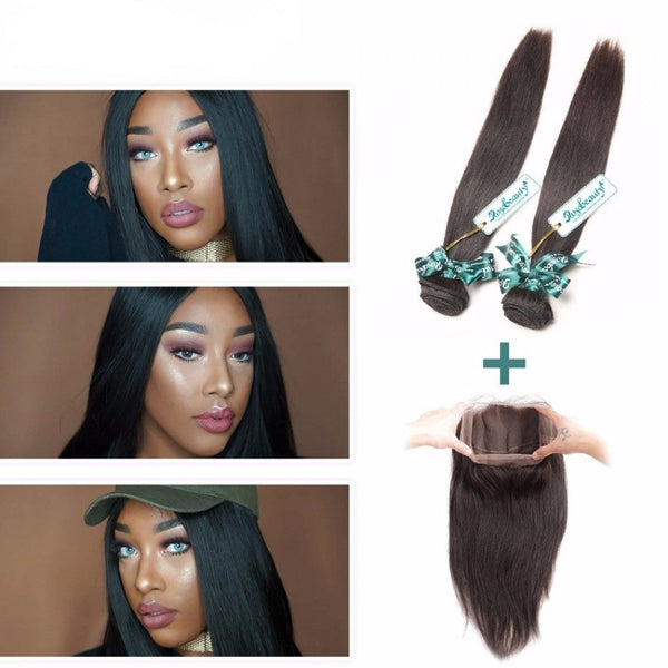 7A 2 Bundles Brazilian Hair with 360 Frontal Straight