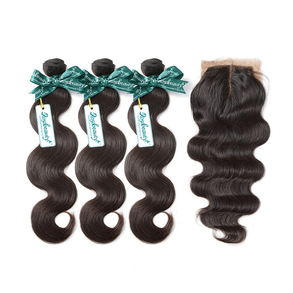 7A 3 Bundles Hair Weave Brazilian Hair With Silk Base Closure Body Wave