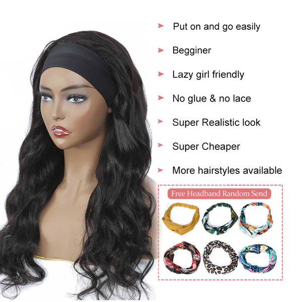 Body Wave Headband Wig Virgin Human Hair(Get Free Headband)