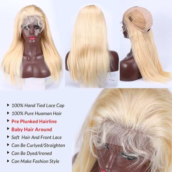 4x4 613 Lace Front Wig Straight Blonde Wigs Brazilian Human Hair