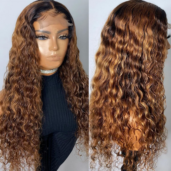 4x4 #1B/27 Ombre Lace Front Wig Afro Curly Virgin Human Hair