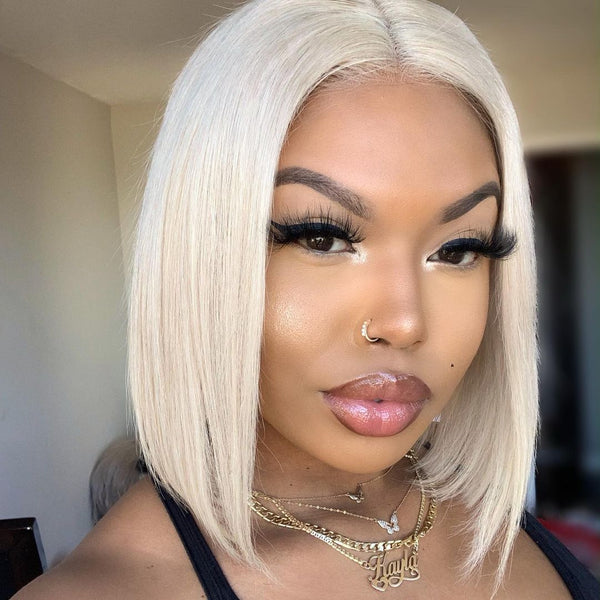 4x4 #613 Blonde Straight Bob Wig Human Hair Lace Front Wig Silky Blunt Cut