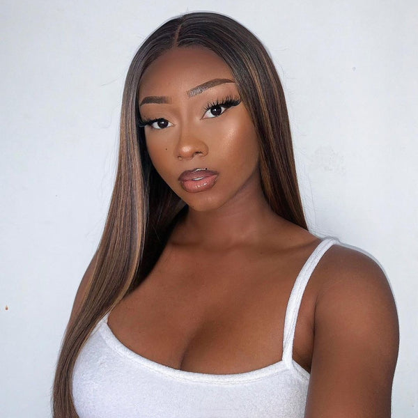 4x4 #1B/412 Highlight Straight Human Hair Lace Front Wig