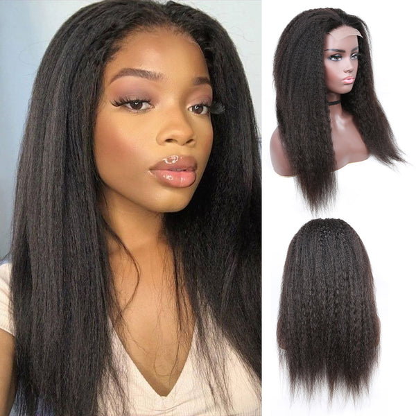 4x4 150% Lace Front Wig Glueless Human Hair Kinky Straight