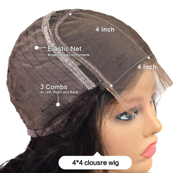 4x4 #1B/412 Mix Color Straight Human Hair Lace Front Wig