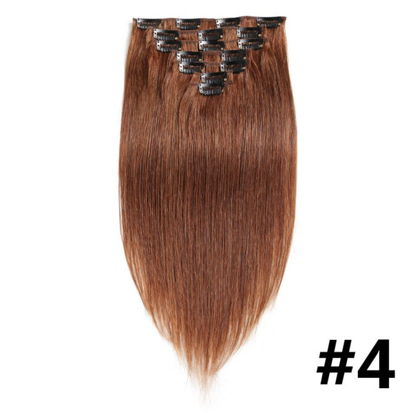 100G Brazilian Hair Straight Clip in Hair Extension #1B #1 #2 #4#613 7PSet