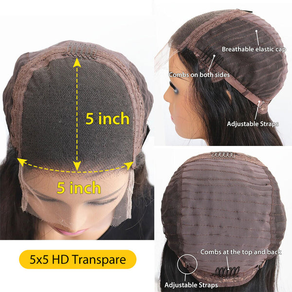 5x5 150% HD Lace Wig Glueless Virgin Human Hair Straight