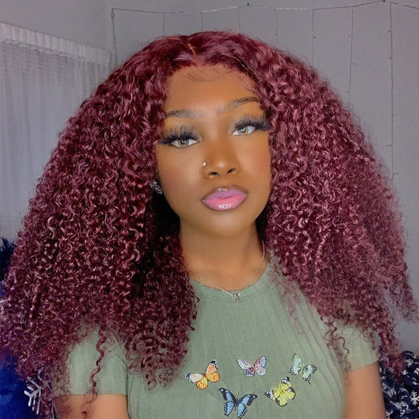 T-Part 99J Burgundy Lace Frontal Wig Glueless Human Hair Deep Wave