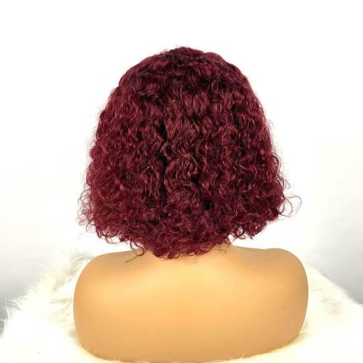 T-Part 99J Burgundy Lace Bob Wig Human Hair Wig Deep Wave