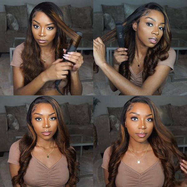 4x4 #1B/412 Mix Color Straight Human Hair Lace Front Wig