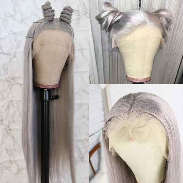 T Part Grey Virgin Hair Straight Lace Frontal Wig