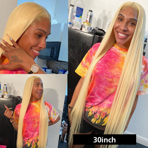 T Part #613 Straight Blonde Hair Lace Front Wig Virgin Human Hair