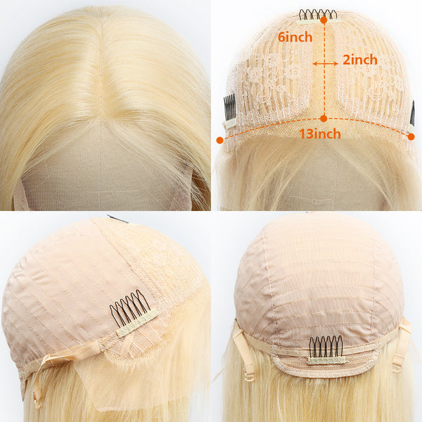 T Part #613 Deep Wave Blonde Hair Lace Front Wig Virgin Human Hair
