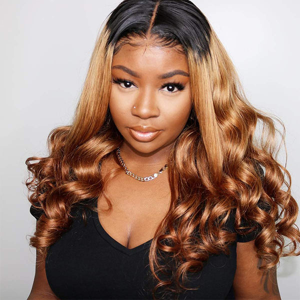 T-Part Ombre Honey Blonde Body Wave Lace Front Wig Virgin Human Hair