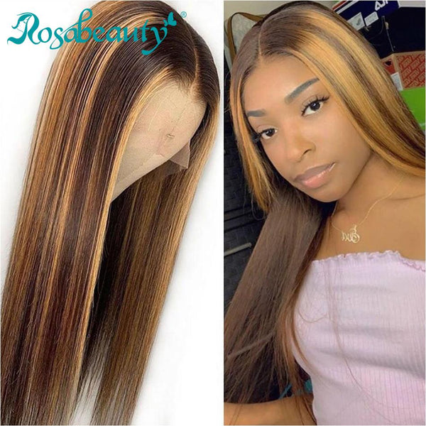 13x4 #4/27 Straight Ombre Lace Front Wig Highlight Virgin Human Hair