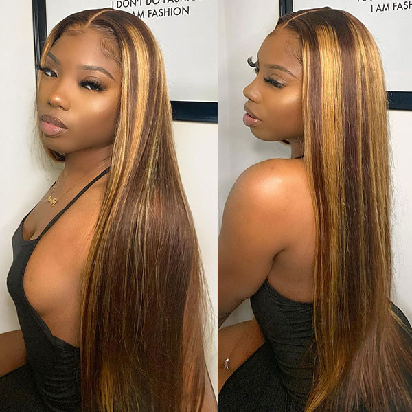 T Part #4/27 Lace Front Wig Glueless Human Hair Straight