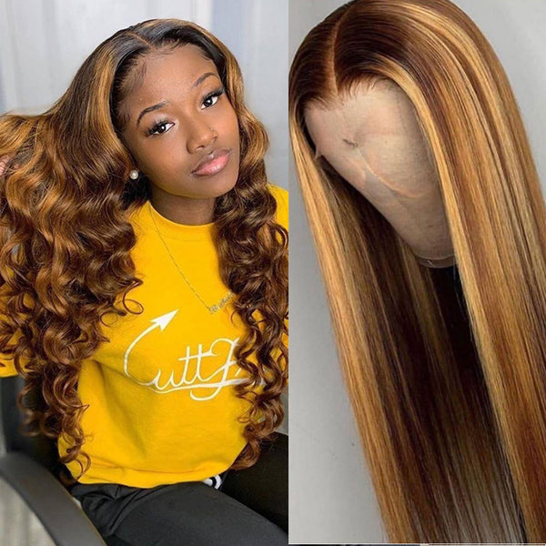 T Part #4/27 Lace Front Wig Glueless Human Hair Straight