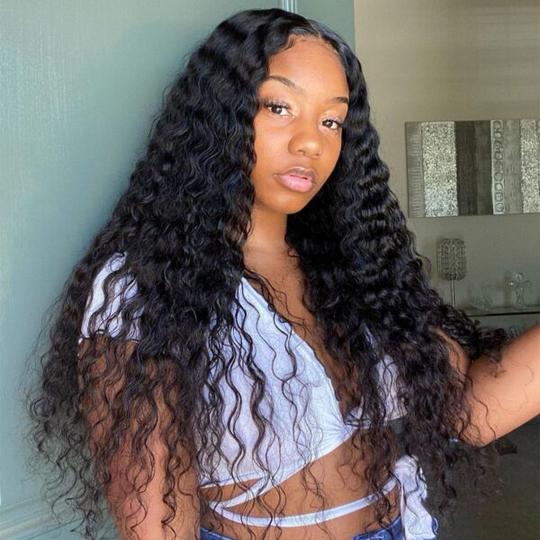 T Part Deep Wave Lace Front Wig Virgin Human Hair Pre-Plucked With Baby Hair