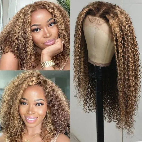T Part #4/27 Lace Front Wig Glueless Human Hair Deep Wave