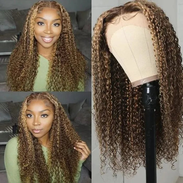 T Part #4/27 Lace Front Wig Glueless Human Hair Deep Wave